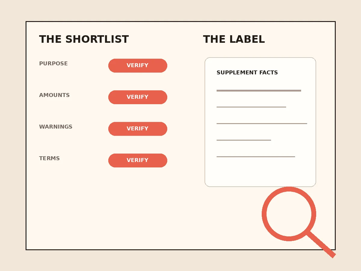 Editorial comparison board for weight loss supplement labels